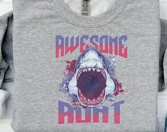 Impressionnant sweat-shirt requin tante Y2K meilleur cadeau tante chemise amateurs de requins meilleur pull tante unique, cadeau tante drôle nouvelle tante présent haut requin