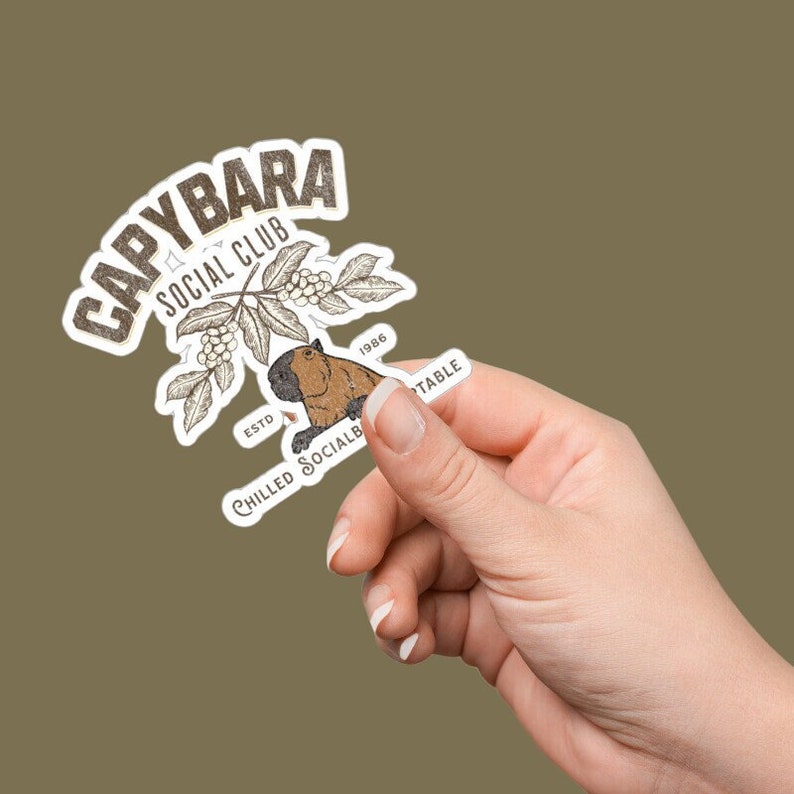 Capybara Social Club Sticker, Water Bottle Sticker, Laptop Sticker, Animal Lover Sticker, Cute