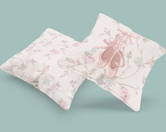 Cadeau coquette de coussin et de housse pour fille, coussin décoratif de base de ballet, décoration de chambre rose, coussin floral, décoration florale pour la maison, jolie décoration rose