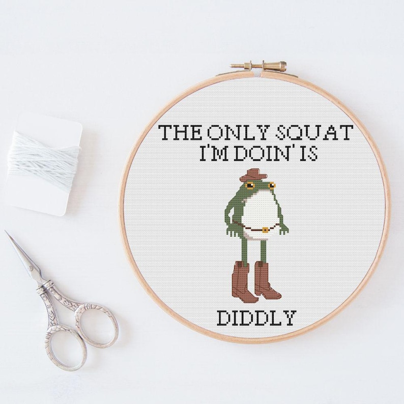 Funny Cowboy Frog Cross Stitch Pattern: Diddly Squat Joke (PDF Download) image 1
