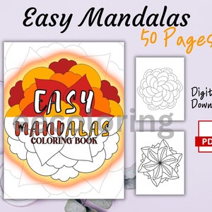 Pagina da colorare mandala facile, 50 pagine per bambini, adulti, anziani. Stampabile a casa