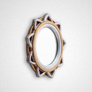 Rustic Wall Mirror: Golden Copper Metallic Tone, Silver Trim (6in)