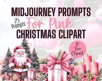 Midjourney Prompt  for Pink Christmas Clipart Prompt Guide for Easy AI Art Christmas Prompts for Pink Clipart Pretty Christmas Clipart