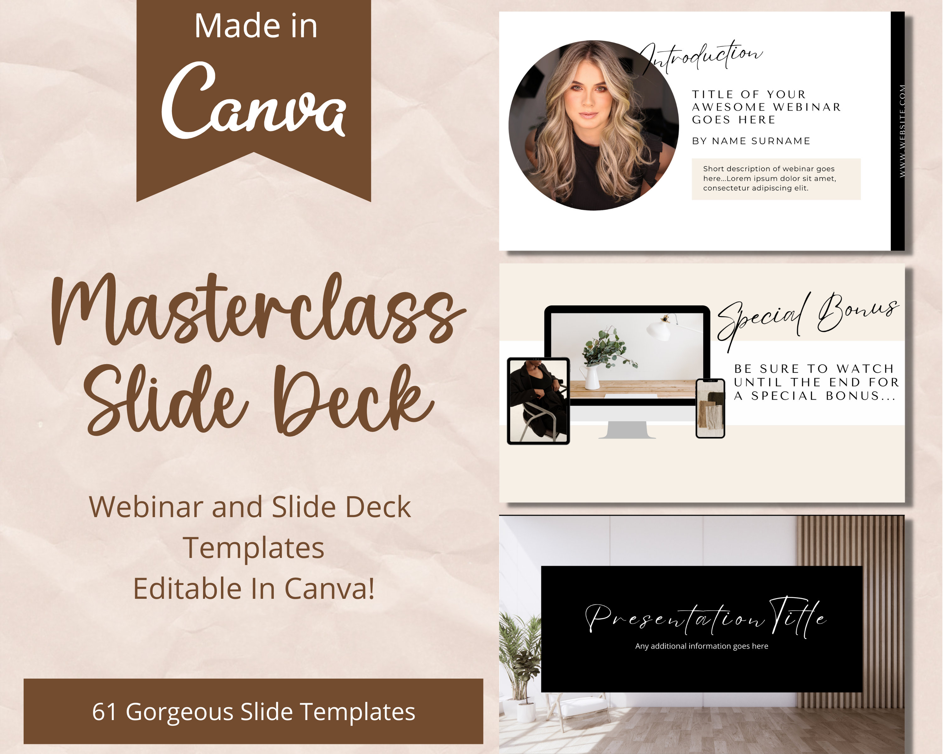 Neutral Course Slide Deck Masterclass Template Webinar Slide Deck ...