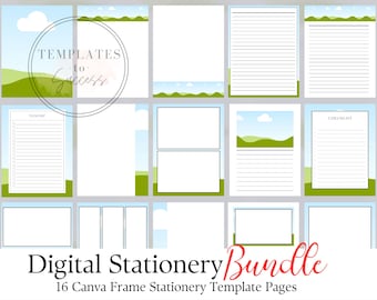 Paquete de plantillas de marcos de Canva para papelería digital, cuadernos imprimibles, diarios imprimibles, papelería lista para usar, plantilla de Canva para vendedores.