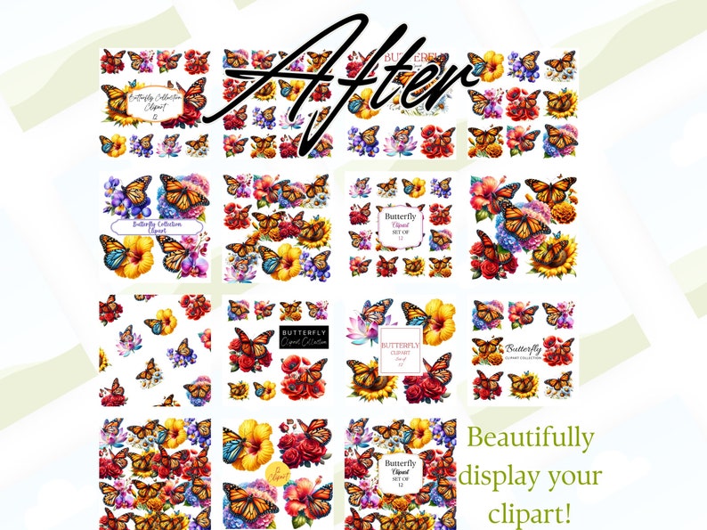 Puede incluir: Un conjunto de 12 im&aacute;genes de clipart digital que presentan mariposas y flores coloridas. Las mariposas est&aacute;n en varias poses y las flores est&aacute;n en flor. Las im&aacute;genes son perfectas para agregar un toque de fantas&iacute;a a tus dise&ntilde;os.