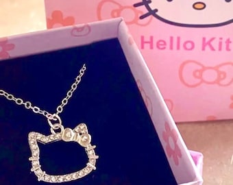 Stunning Kawaii Y2K Diamond Kitty Necklace Chain Pendant Jewellery w/ Gift Box