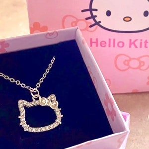 Atemberaubende Kawaii Y2K Diamant Kitty Halskette Kette Anhänger Schmuck w / Geschenkbox