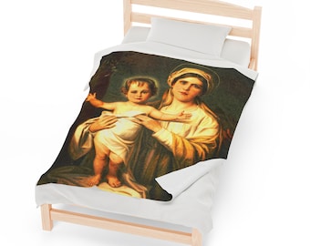 Mutter Mary & Baby Jesus, Marian Velveteen Plüsch-Decke Christ-Katholisches Geschenk, Housewarming, Weihnachten, Taufe