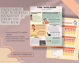 Kids Toe Walking Exercises Physical Therapy Handout and Exercise Chart ...