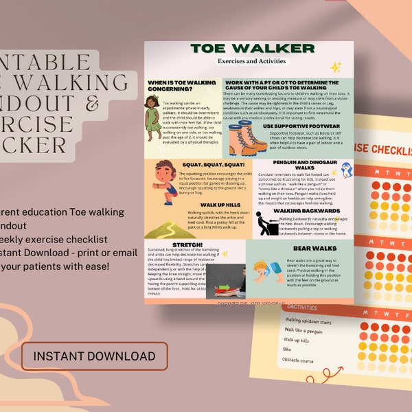 Toe walking handout and exercise chart
