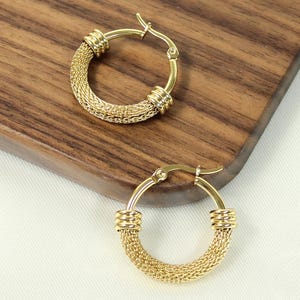 18K Gold Plated Braided Hoop Earrings: Stainless Steel Woven Design