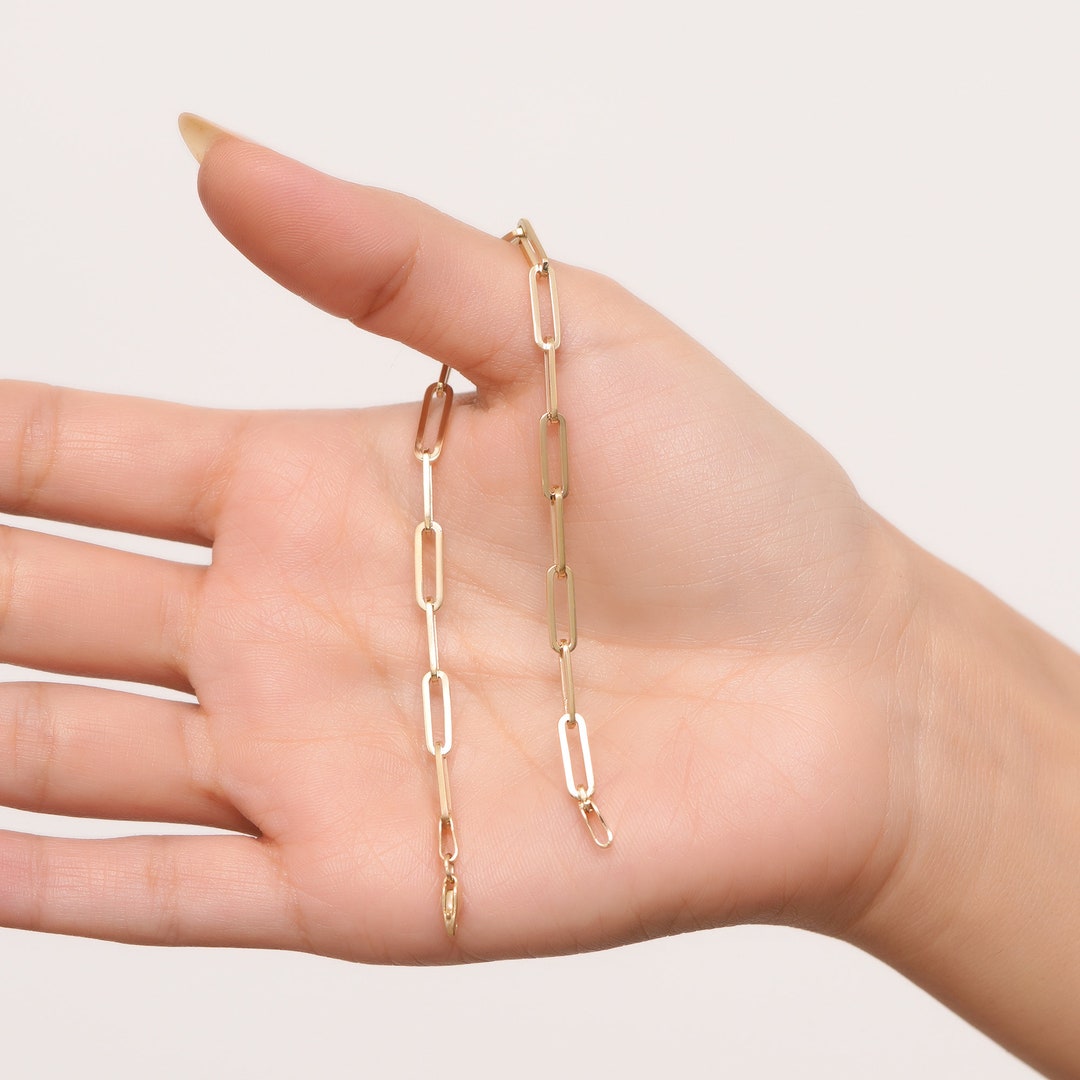 Solid Links NOT HOLLOW 14K Solid Gold Paperclip Chain Bracelet / Yellow Gold / White Gold / Rose