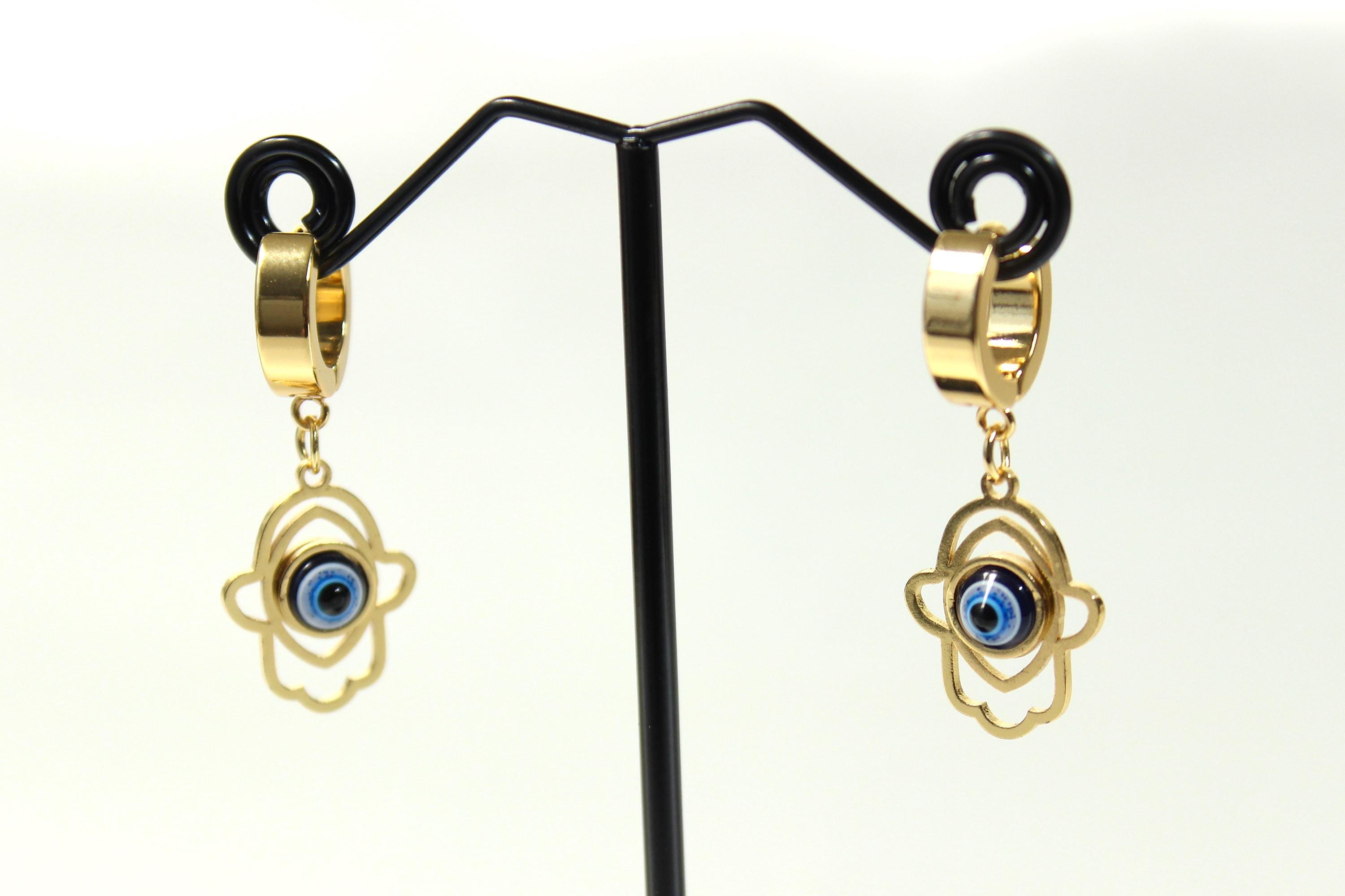 Boho Hamsa Hand Earrings - 18K Gold Plated Stainless Steel, Evil Eye Protection, Asymmetrical Dangle Earrings, Gift for Her, Elegant Jewelry