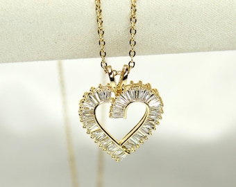 Elegant Heart Pendant Necklace – 18K Gold Plated | Cubic Zirconia Sparkle | Gift for Her