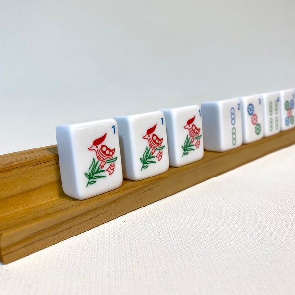 Packung mit 4 Mahjong-Fliesenständern aus Holz – gerade Rückseite
