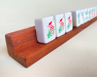 Pack of 4 Wooden Mahjong tile racks - straight-backed, dark wood