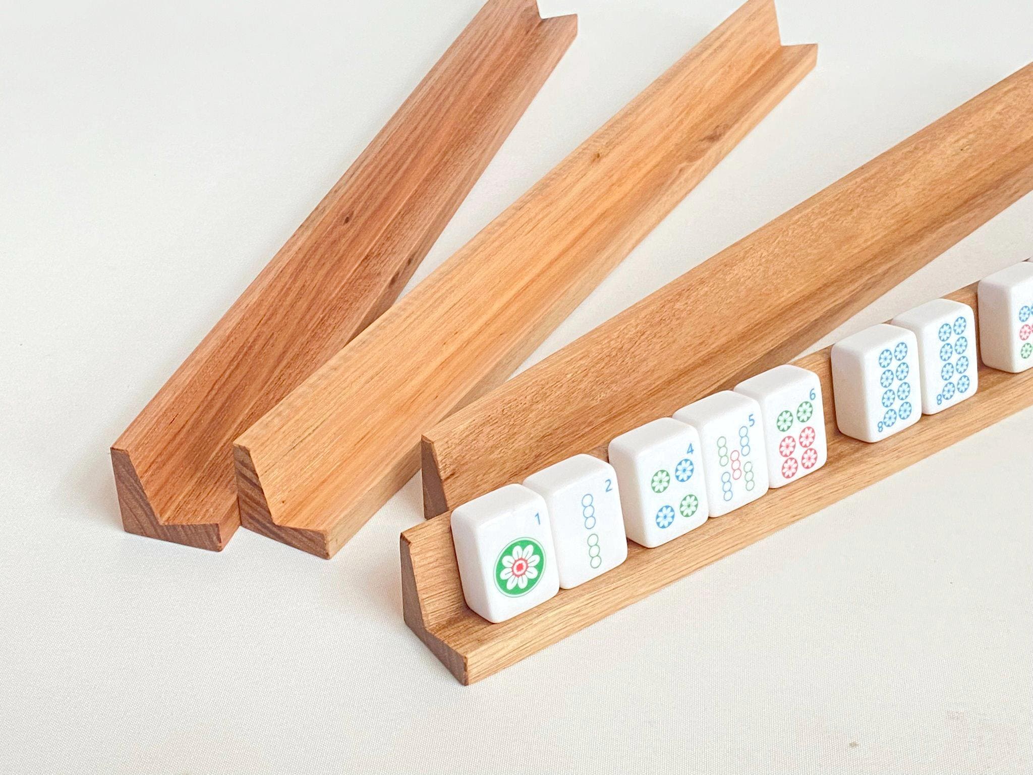 Pack of 4 Tasmanian Oak Mahjong tile racks - straight-backed with optional storage box