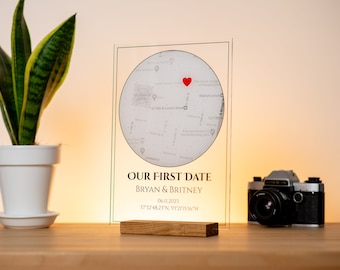 Mappa del luogo in cui ci siamo incontrati, targa del primo appuntamento, targa della mappa personalizzata, targa della mappa personalizzata, regalo del primo anniversario per la moglie, regalo dell'anniversario di matrimonio