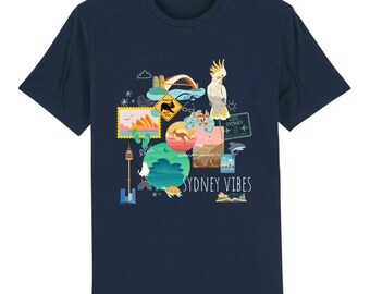 Camiseta Sydney Vibes / algodón orgánico / tinta vegana / camiseta de viaje / regalo de viaje / envío sin plástico / camiseta con estampado de Sydney / cacatúa
