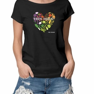 Abrazos gratis para veganos / algodón orgánico / tinta vegana / regalo para veganos / camiseta vegana individual / camiseta de activista vegano / moda vegana / a base de plantas