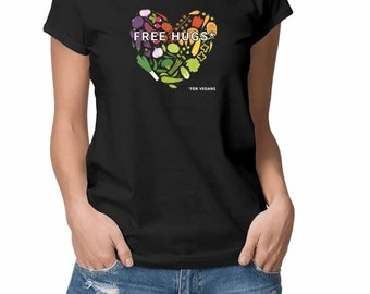 Abrazos gratis para veganos / algodón orgánico / tinta vegana / regalo para veganos / camiseta vegana individual / camiseta de activista vegano / moda vegana / a base de plantas