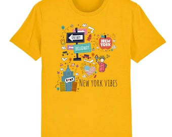 Camiseta con vibraciones de Nueva York / algodón orgánico / tinta vegana / camiseta de viaje / regalo de viaje / envío sin plástico / camiseta con estampado de Nueva York / NYC