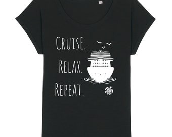 Camiseta de crucero relajante / algodón orgánico / tinta vegana / camiseta de crucero / regalo de viaje / envío sin plástico / estampado de barco / amante de los cruceros
