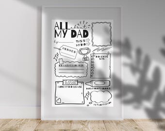 Father's Day Printable, All About My Dad, Father's Day Gift, Card for ...