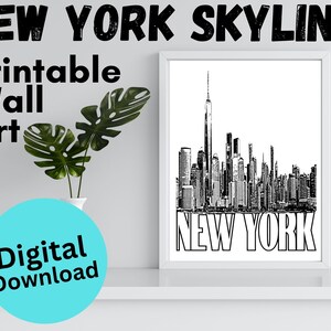 New York Skyline Wall Art | Digital Download, Printable Poster, Black and White Cityscape, Home Decor, Wall Decor