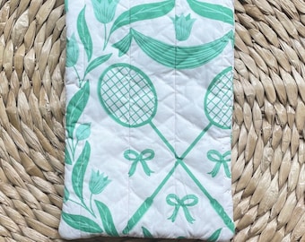 Handmade Quilted iPad/Tablet Sleeve - Preppy Badminton Design - Cute 100% Cotton Fabric