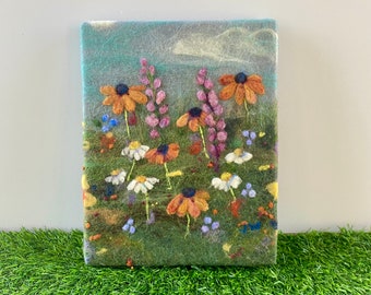 Wildflower wool painting, prairie sun flowers, summer flowers, felted artwork