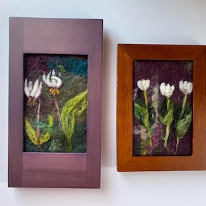 Trout Lily Flower Felted Wool Painting | Handmade Bloodroot Wildflower Fiber Art