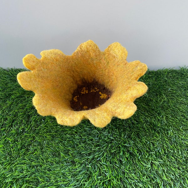 Sunflower Felted Wool Vessel - Unique Home Decor or Gift for Flower Lovers