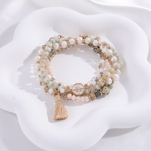 Set di bracciali con perline Boho, braccialetto di protezione energetica, ciondolo stella a otto punte, braccialetto di perle, braccialetto di pietre preziose, braccialetto di guarigione, regalo immagine 2