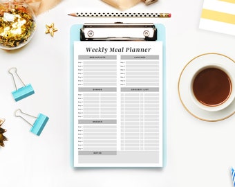 Weekly Meal Planner & Grocery List Printable PDF  Meal Prep  Menu Planner  Meal Planner Insert | Meal Plan | A4 , Letter Printable Planner
