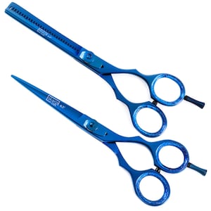 Professionele marineblauwe haarschaarset 6,5, roestvrijstalen dunner schaar, scherpe rand kappersschaar, kapper cadeau