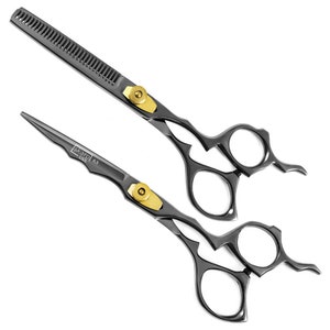 Gold and Black Scissors Set, 6.5” Sharp and Thinning Scissors, Barber Shears, Professional Barber Scissors Set, Hair Dresser Gift