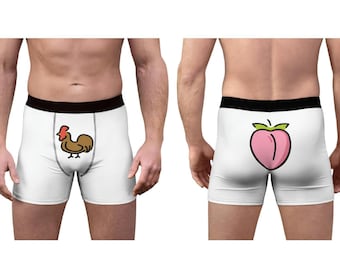 Men's Boxer Briefs Rooster Emoji Front and Peach Emoji Back, Gift (available in 7 sizes)