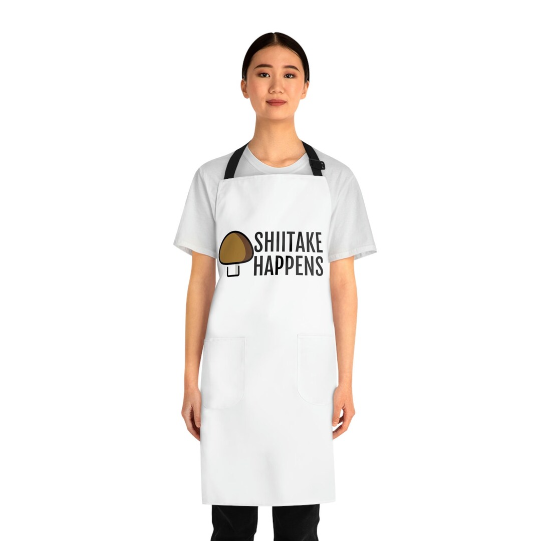 Polyester Apron, Shiitake Happens mushroom Emoji, All-over Print ...
