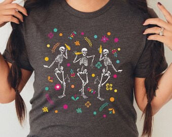 Cinco de Mayo Shirt Dancing Skeleton Mexican Drinking Tee Fiesta Floral Shirts Retro Vintage Mexico Trip Vacation Beer Tshirts
