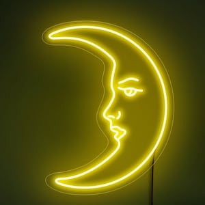 Moon Face Neon Sign, Moon Neon Sign, Crescent Moon Sign, Moon Led Sign ...