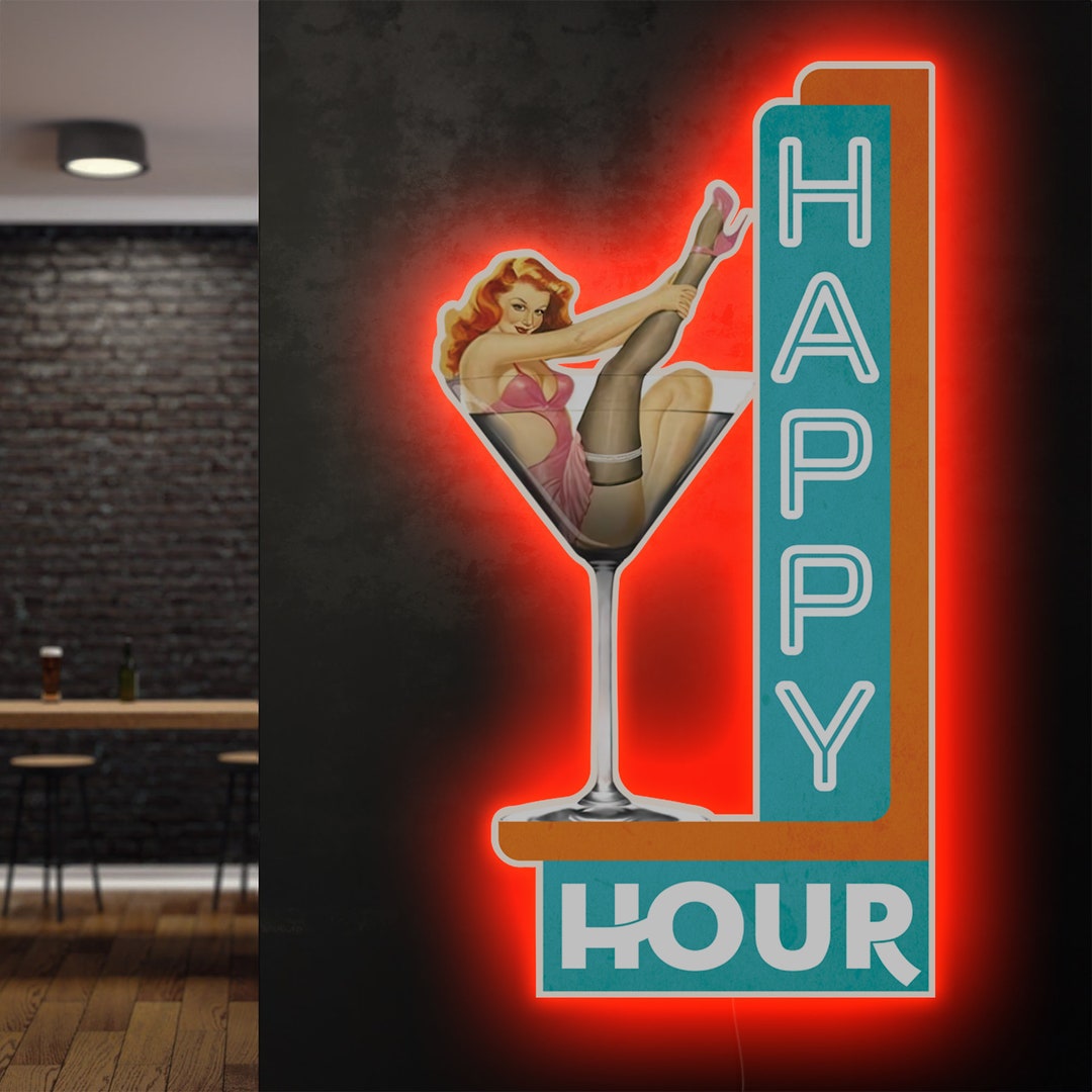 Happy hour neon sign Happy hour led sign Happy hour light up Etsy Polska