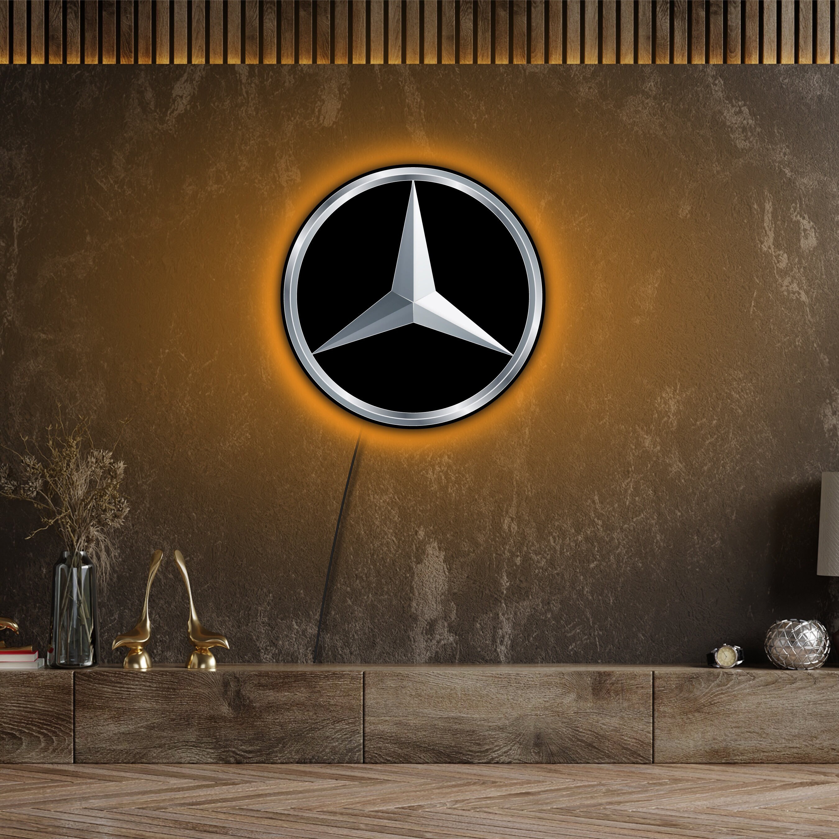 MERCEDES BENZ LED-LICHT Zeichen Logo Garage Retro Automobilia SLS
