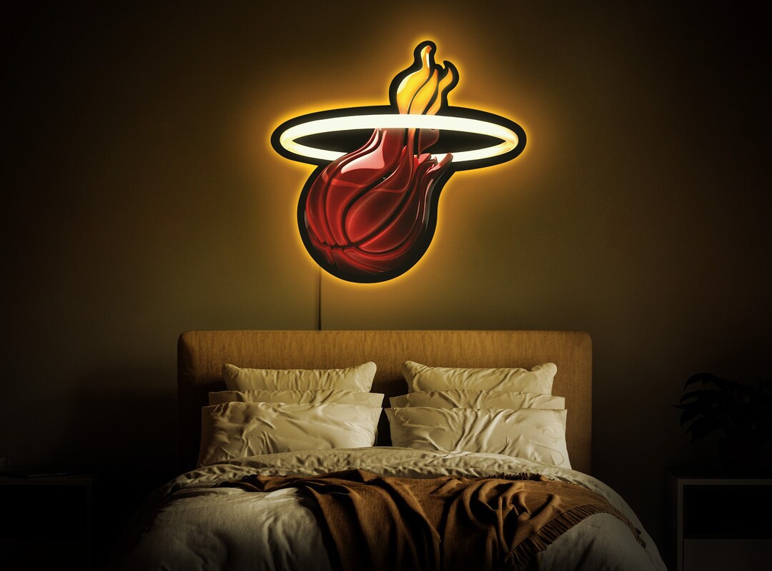 Miami Heat Neon Sign Miami Heat Led Miami Heat Light Wall Etsy