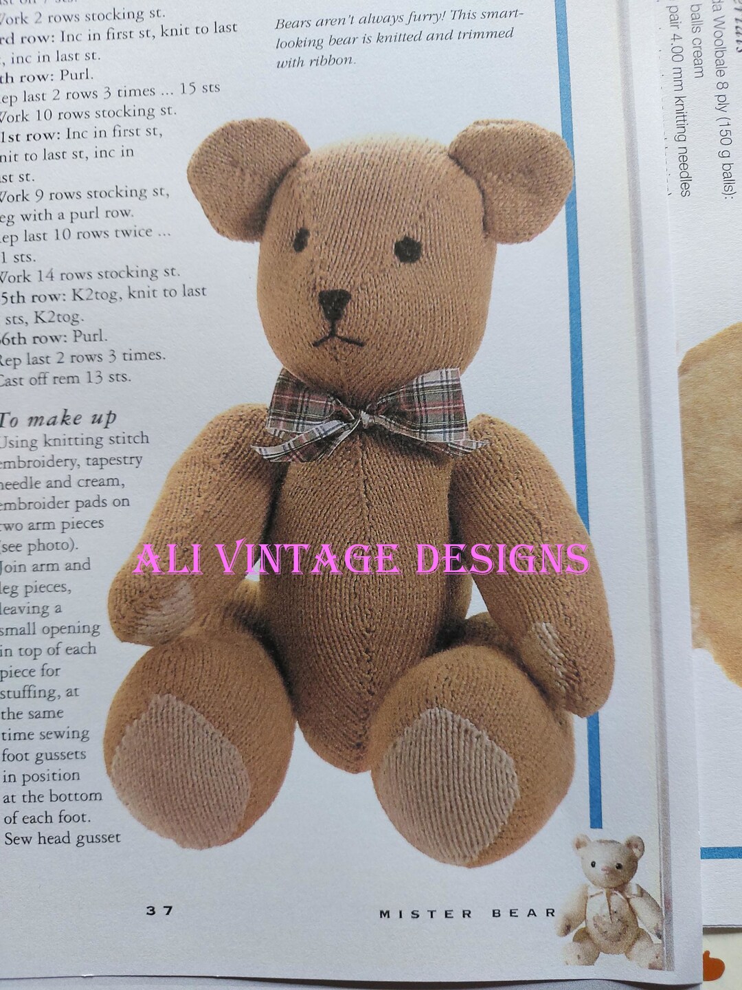 Vintage Digital PDF Bear Pattern to Knit. This is a Download. - Etsy