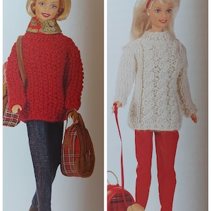 Fashion doll 11.5-inch digital PDF knitting sweaters x 2 in Paternayan Persian (3ply). This is a digital PDF download.