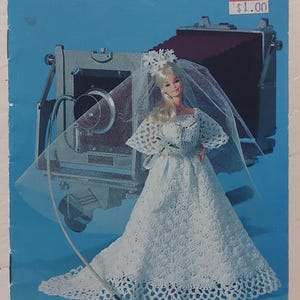 Fashion doll crochet bridal gown and skirt blouse stole PDF patterns using mercerized cotton. This is a digital download pattern from 1978.