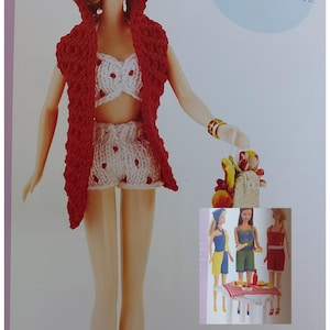 Fashion doll 11.5in digital PDF knitting patterns for summertime in cotton yarn. This is a digital download.