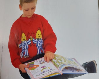 Patrón digital en PDF de tejido de jersey "Plátanos en pijama" para niño de 56 a 71 cm. Descarga digital.